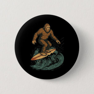 Chapa Redonda De 5 Cm Arte de Criptido de Playa Retro de Bigfoot Surfing