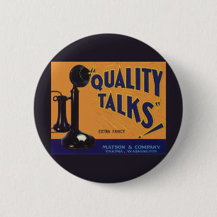 Chapa Redonda De 5 Cm Arte de etiqueta de caja de frutas vintage, teléfo