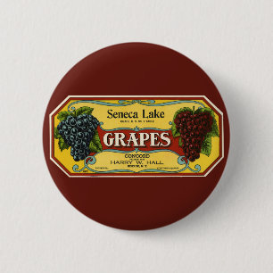 Chapa Redonda De 5 Cm Arte de etiqueta de caja de frutas vintage, uvas d