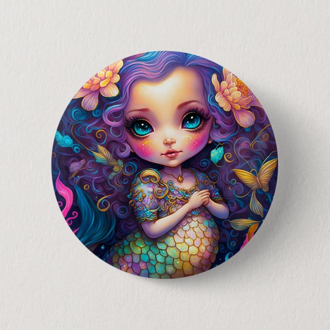 Chapa Redonda De 5 Cm Arte de fantasía con sirena (Anverso)