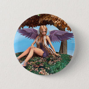 Chapa Redonda De 5 Cm Arte de fantasía otoñal ángel