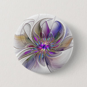 Chapa Redonda De 5 Cm Arte de flores abstractas fractales enérgicas y co