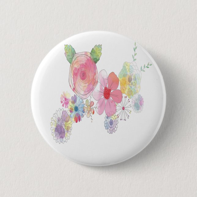 Chapa Redonda De 5 Cm Arte de flores acuáticas (Anverso)