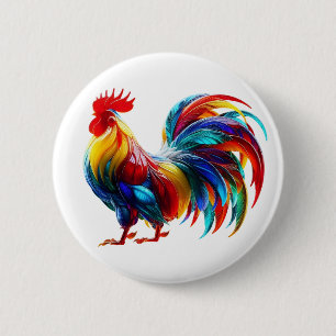 Chapa Redonda De 5 Cm Arte de Gallo Colorido Vibrante