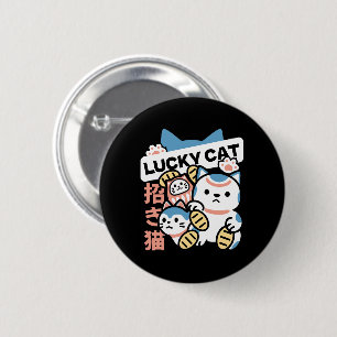 Chapa Redonda De 5 Cm Arte de Gato Afortunado – Maneki Neko con Moneda d