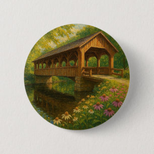 Chapa Redonda De 5 Cm Arte de hermoso puente cubierto de verano
