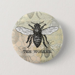Chapa Redonda De 5 Cm Arte de ilustración vintage de abeja trabajadora