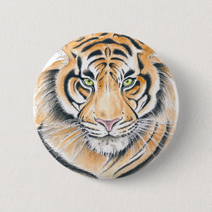 Chapa Redonda De 5 Cm Arte de la tinta de color de agua del tigre de Ben