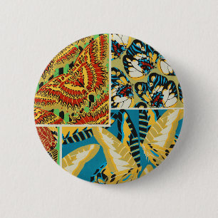 Chapa Redonda De 5 Cm Arte de Mariposa Art Déco Amarillo y Turquesa Vibr