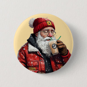 Chapa Redonda De 5 Cm Arte de Navidades de café helado de Guay Santa