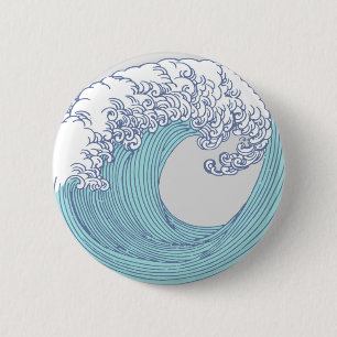 Chapa Redonda De 5 Cm Arte de olas de surf Ukiyo-e japonés vintage Costa