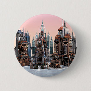 Chapa Redonda De 5 Cm Arte de paisaje urbano de fantasía futurista paste