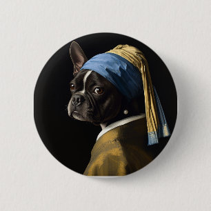 Chapa Redonda De 5 Cm Arte de Pug Negro Inspirado en el Retrato Clásico