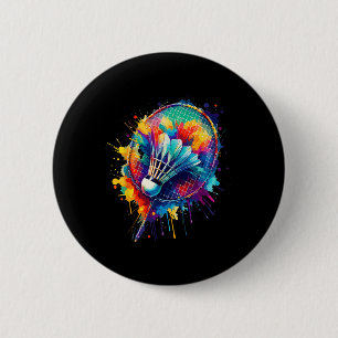Chapa Redonda De 5 Cm Arte de Salpicaduras Coloridas Jugador de Bádminto