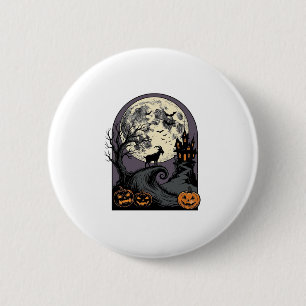 Chapa Redonda De 5 Cm Arte de Silueta de Halloween Vintage Cabra Embruja