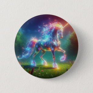 Chapa Redonda De 5 Cm Arte de Unicornio de Neón – Caballo de Fantasía Br