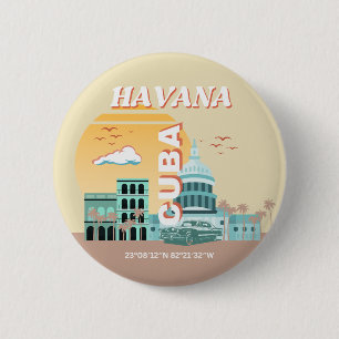 Chapa Redonda De 5 Cm Arte de viaje retro de La Habana Cuba