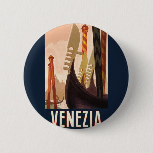 Chapa Redonda De 5 Cm Arte de viaje vintage Venezia Italia Venecia góndo