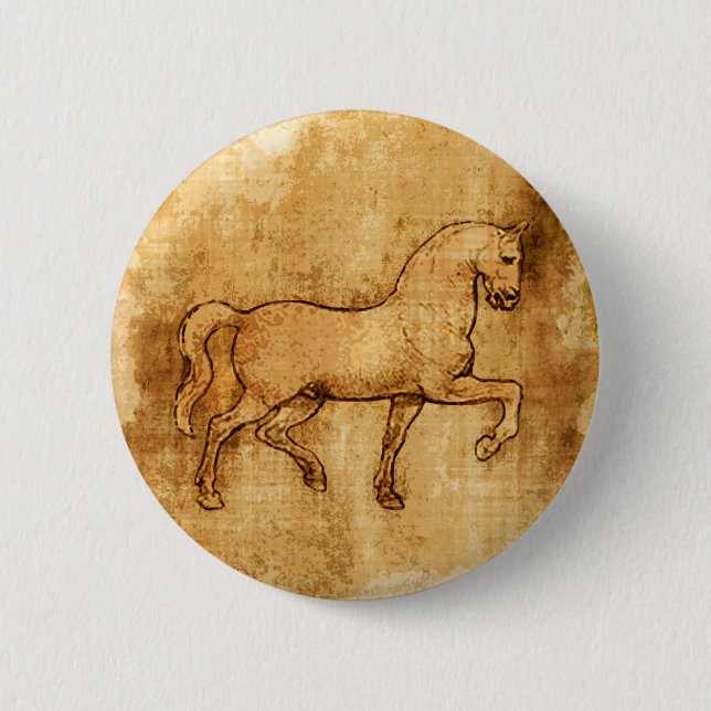Chapa Redonda De 5 Cm Arte del caballo de Leonardo da Vinci (Anverso)