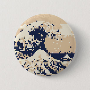Chapa Redonda De 5 Cm Arte del pixel del pedazo del tsunami 8 del pixel