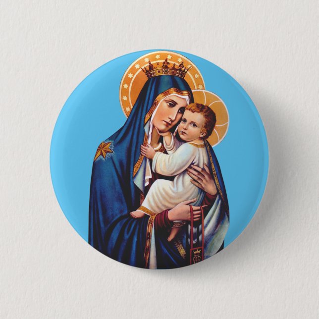Chapa Redonda De 5 Cm Arte Devocional de Nuestra Señora del Monte Carmel (Anverso)