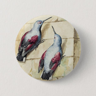 Chapa Redonda De 5 Cm Arte en Acuarela de Pájaro Rojo y Gris Vintage