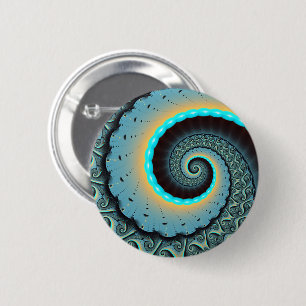 Chapa Redonda De 5 Cm Arte en espiral fractal abstracto azul turquesa na