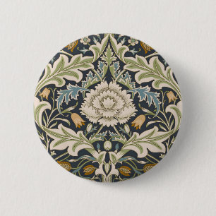 Chapa Redonda De 5 Cm Arte floral azul marino de William Morris Severn