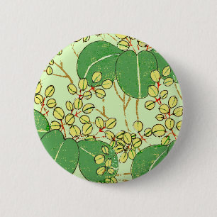 Chapa Redonda De 5 Cm Arte floral botánico de hoja japonesa Patrón