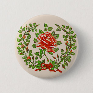 Chapa Redonda De 5 Cm Arte Floral de Bienvenida Corona de Rosas Rojas Vi