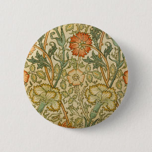 Chapa Redonda De 5 Cm Arte floral de borde de rosa rosa William Morris