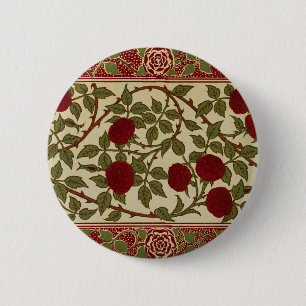 Chapa Redonda De 5 Cm Arte floral de rosa roja Rosamund vintage de Walte