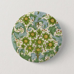 Chapa Redonda De 5 Cm Arte floral verde del huerto de William Morris