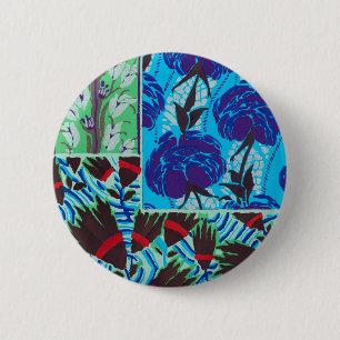 Chapa Redonda De 5 Cm Arte floral vibrante maximalista azul y verde