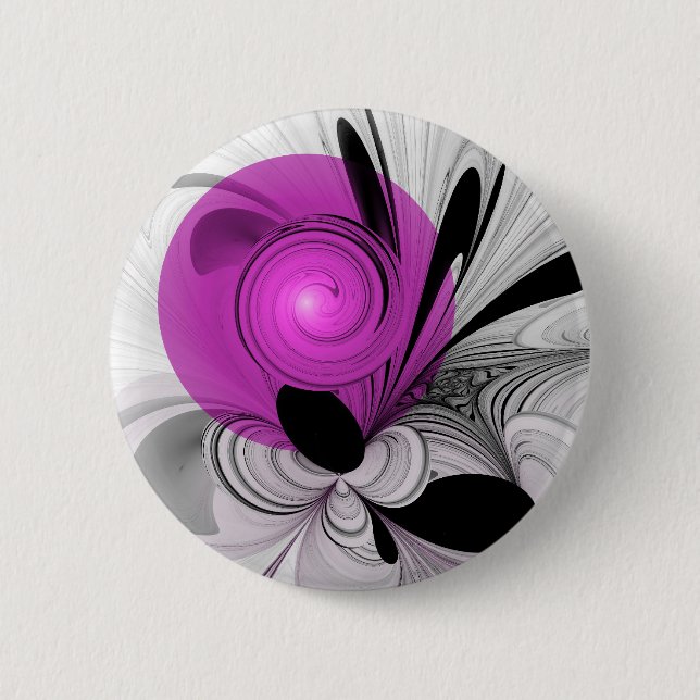 Chapa Redonda De 5 Cm Arte fractal abstracto gris con magenta (Anverso)
