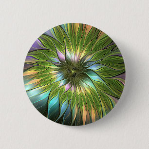 Chapa Redonda De 5 Cm Arte fractal de flores de fantasía coloridas lumin