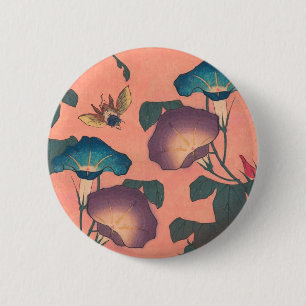 Chapa Redonda De 5 Cm Arte japonés asiático de abeja y flor