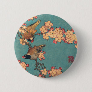 Chapa Redonda De 5 Cm Arte japonés de pájaros y flores Floral rosa