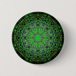 Chapa Redonda De 5 Cm Arte negro verde de la mandala del caleidoscopio