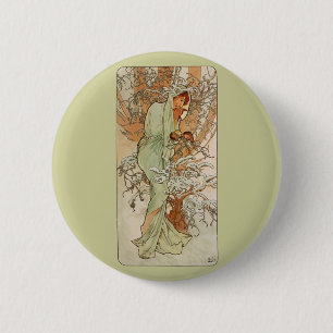 Chapa Redonda De 5 Cm Arte Nouveau - Alfonso Mucha - invierno