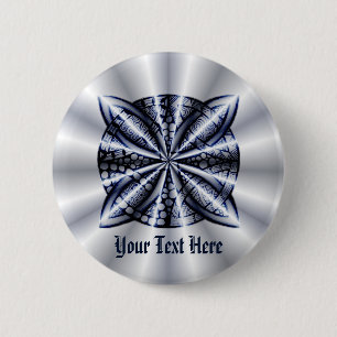 Chapa Redonda De 5 Cm Arte original de Knot celta metálico plateado y az