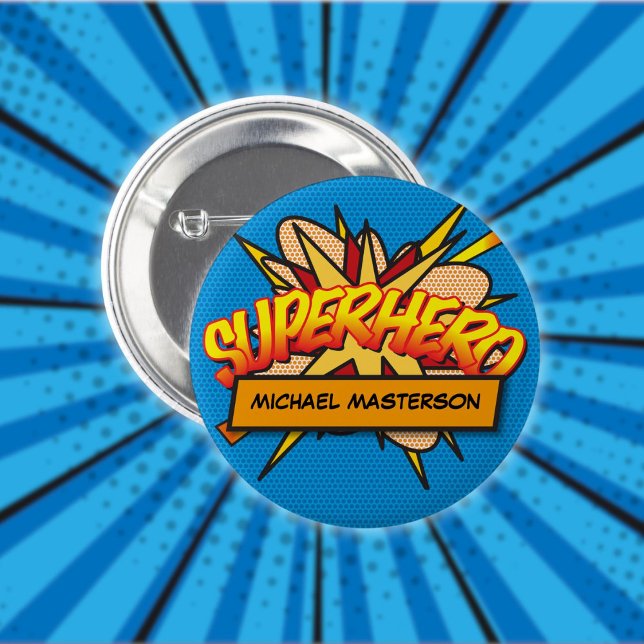 Chapa Redonda De 5 Cm Arte Pop de Cómic Personalizado SUPERHÉROE (Personalized Comic Book Pop Art SUPERHERO Button)