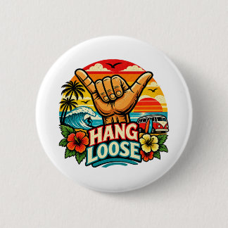 Chapa Redonda De 5 Cm Arte Retro de Olas de Surf Mano Shaka Relájate