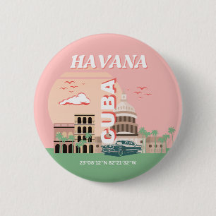 Chapa Redonda De 5 Cm Arte retro vintage de La Habana Cuba