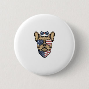 Chapa Redonda De 5 Cm Arte vectorial de Bulldog Francés Patriótico Vinta