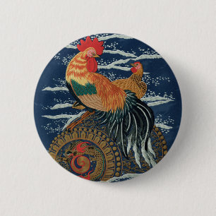 Chapa Redonda De 5 Cm Arte Vintage de Gallo Gallina Dragón Japonés