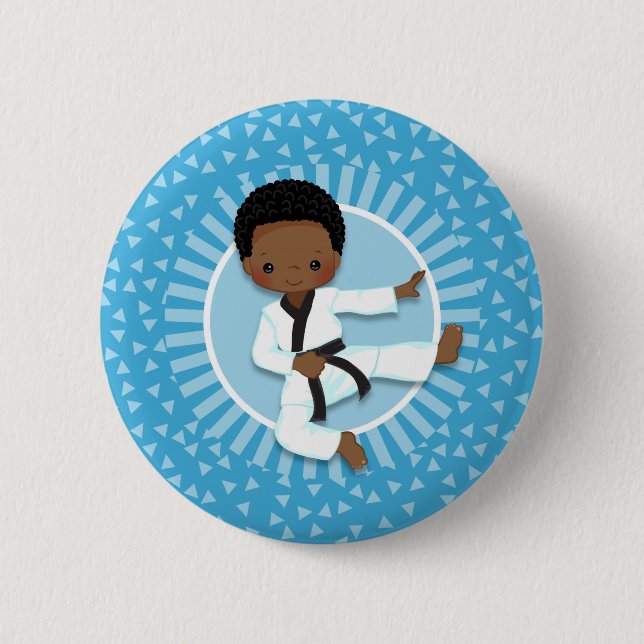 Chapa Redonda De 5 Cm Artes marciales de niño afroamericano karate judo (Anverso)