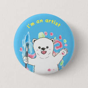 Chapa Redonda De 5 Cm Artista de diversión de oso polar, estándar, 2¼ pu