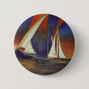 Chapa Redonda De 5 Cm Artistic Gulet Under Sail In Orange and Purple