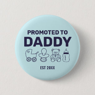 Chapa Redonda De 5 Cm Ascendido a Papá Fiesta de Baby Shower de Azul Per
